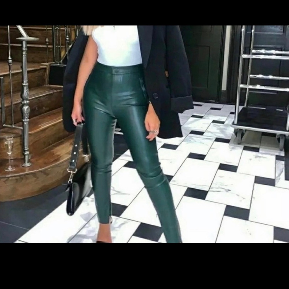 Zara faux leather green pants